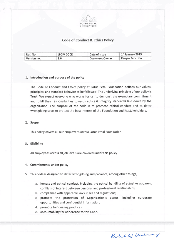 Code of Conduct and Ethics Policy